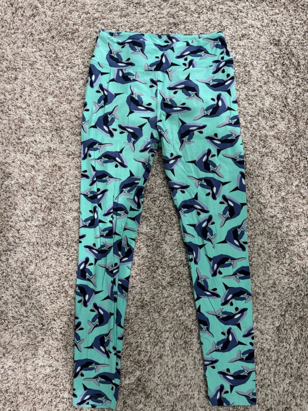LuLaRoe shark leggings aqua background with blue/grey/black sharks OS fits 2-10